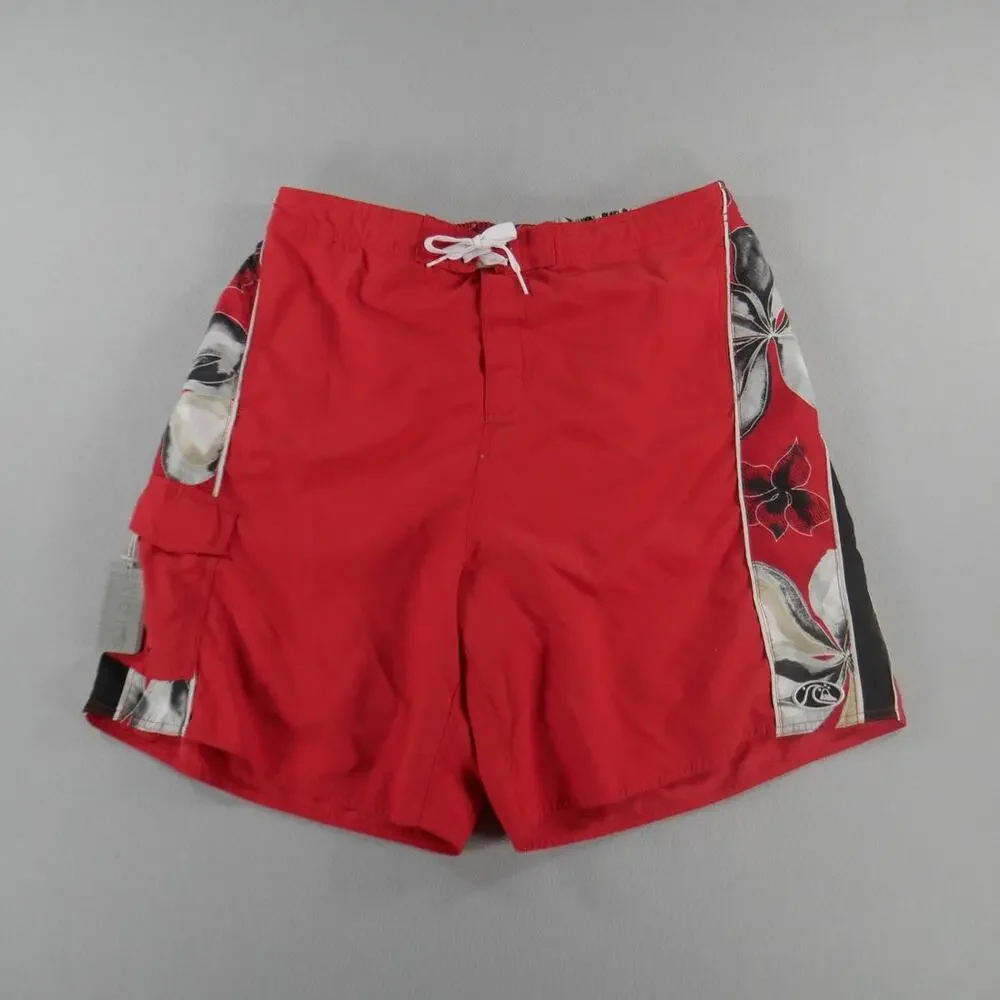 Quiksilver Edition Red Floral Mesh Lined Swim Trunks Mens Size XL With Tag
